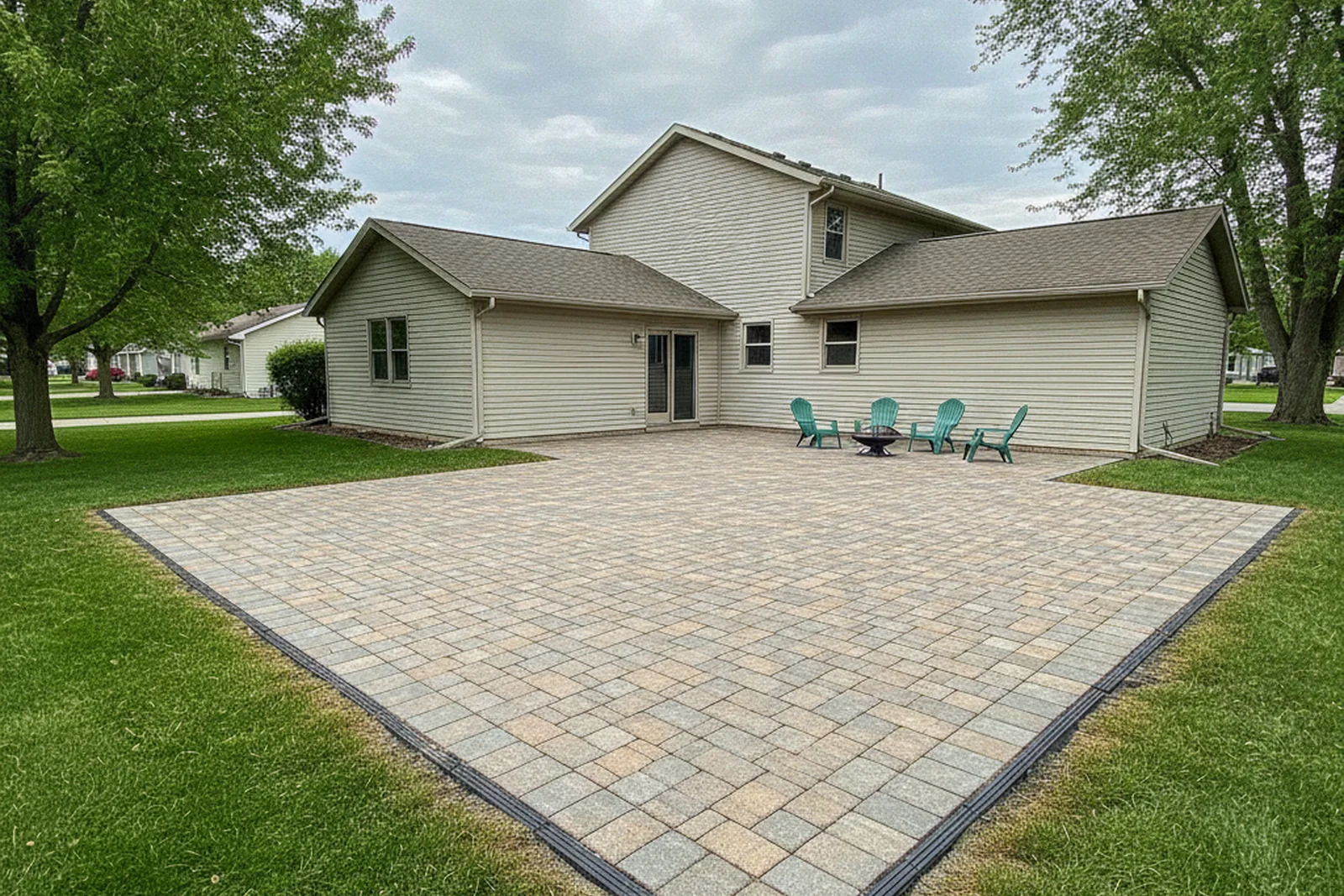 Completed paver patio Lorain Ohio Lorain County Lake Erie freeze-thaw resistant running bond pattern residential Derek
