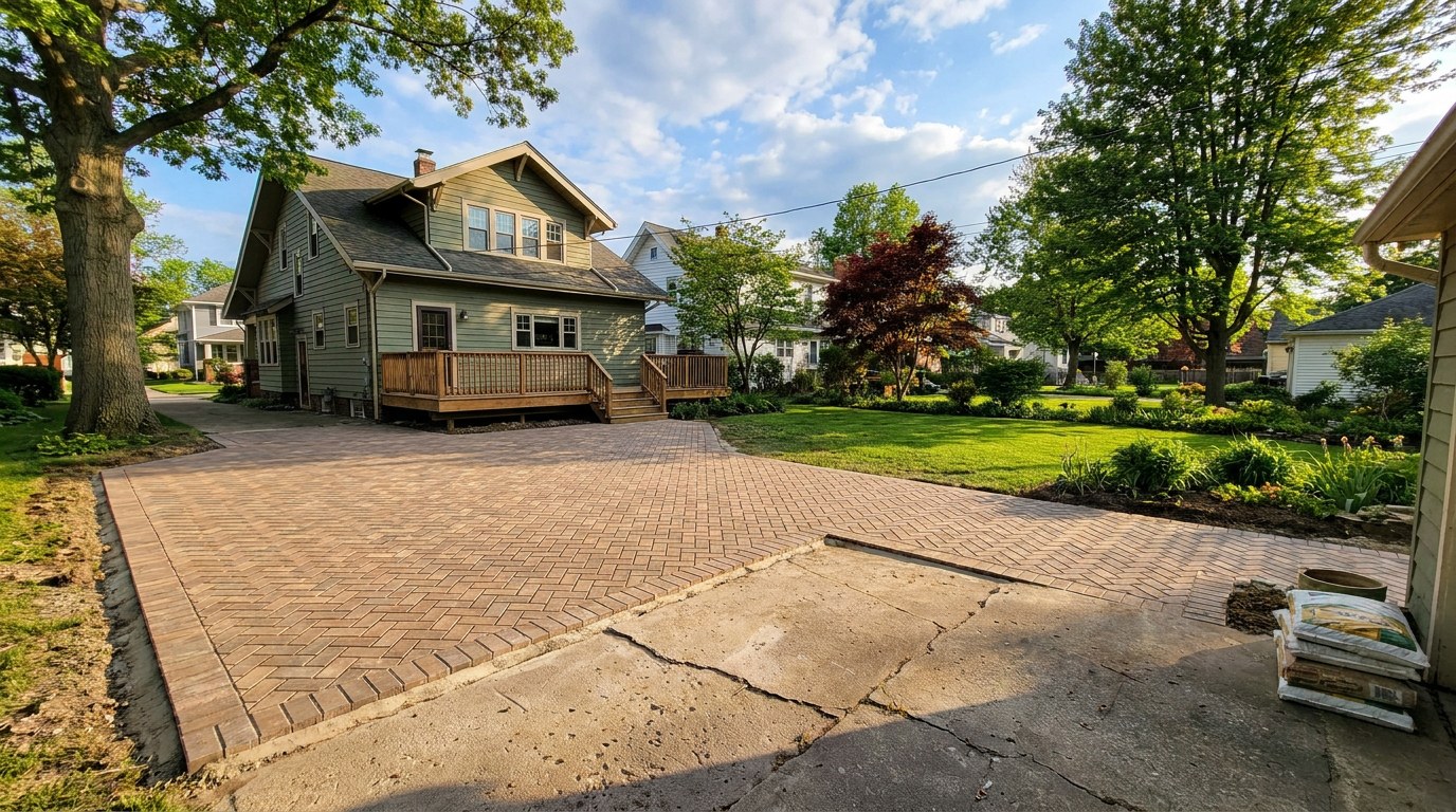 Paver patio installation in Lorain Ohio Lorain County Lake Erie freeze-thaw resistant base preparation